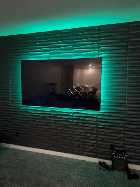 TV with backlighting on the wall, interior design