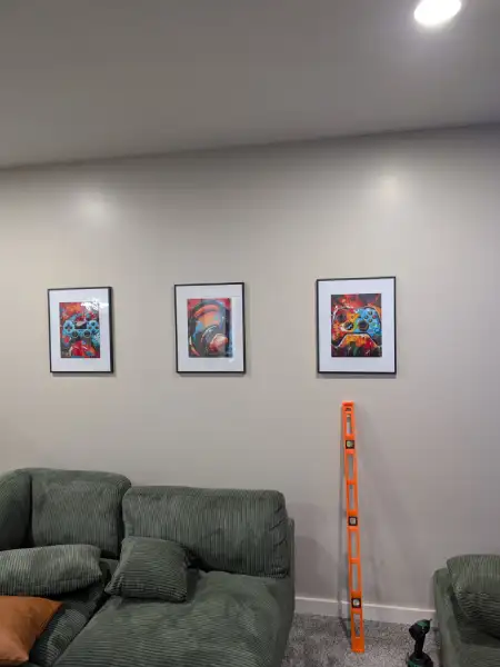 Sofa, paintings, finishing, interior design
